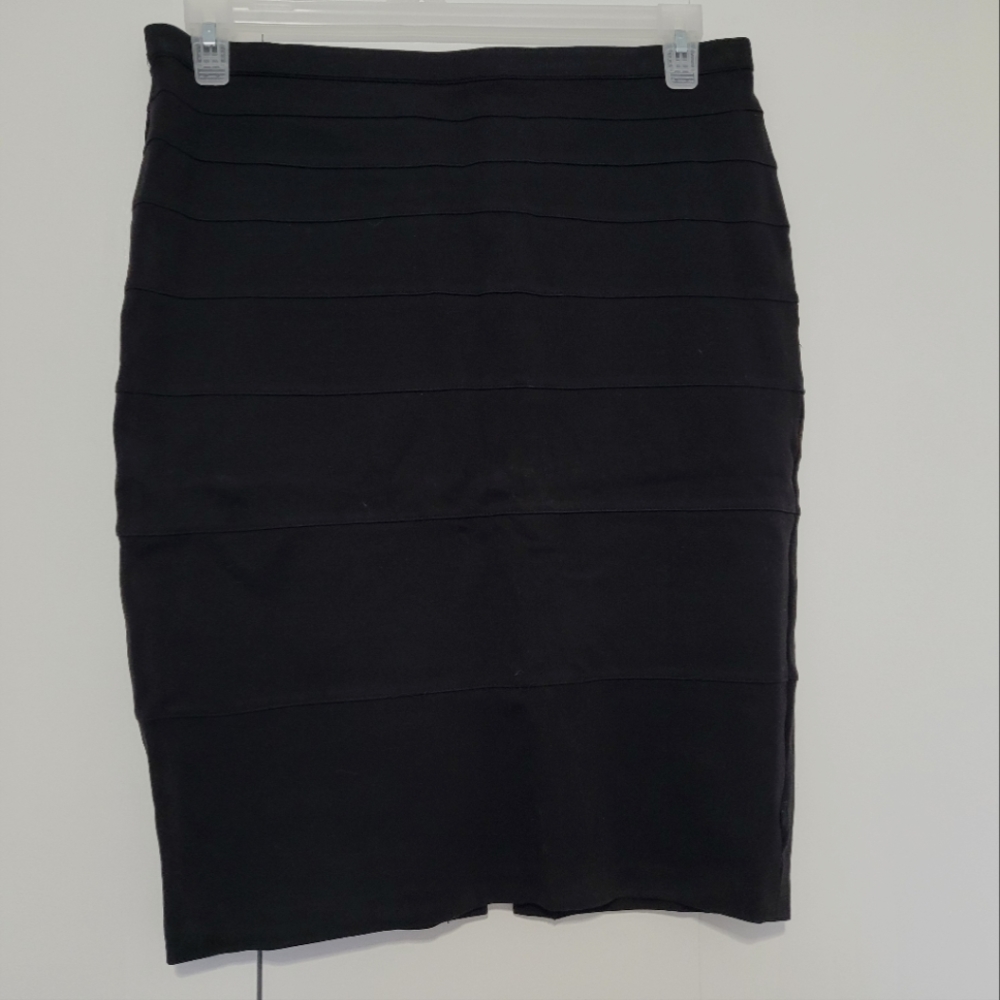 Black Midi Bodycon Skirt, Tiered Panels, Like new